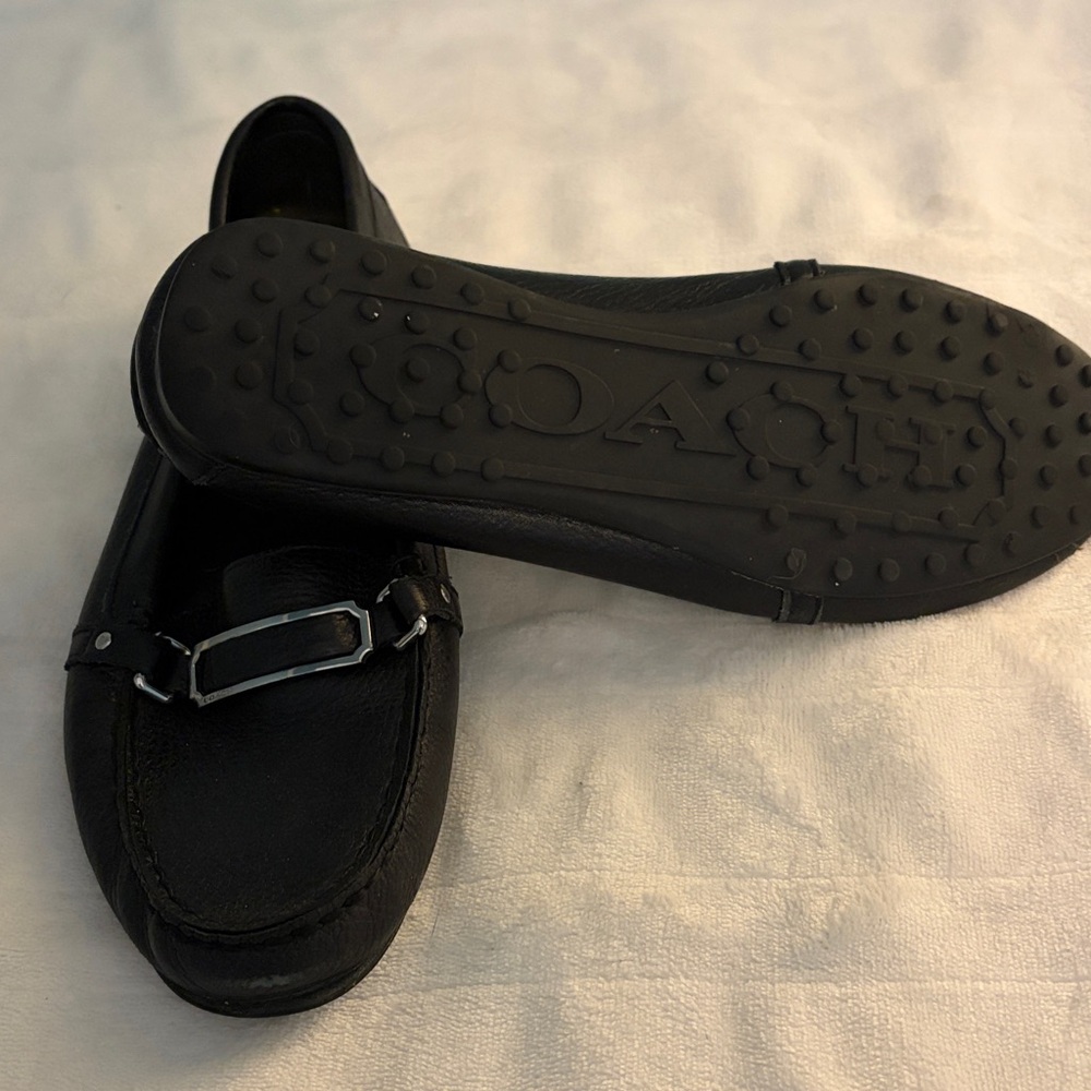 Coach Women's Black Leather Moccasin Loafers - Picture 3 of 3